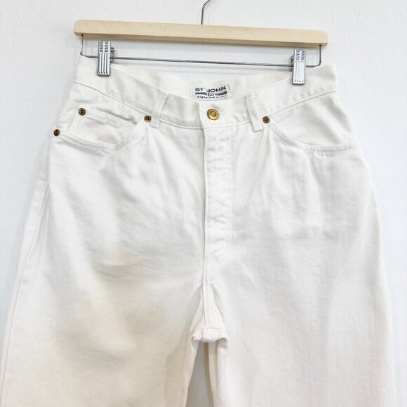 St. John Denim High Rise Straight Leg Signature Jeans Luxury Casual White 10 - Picture 2 of 11